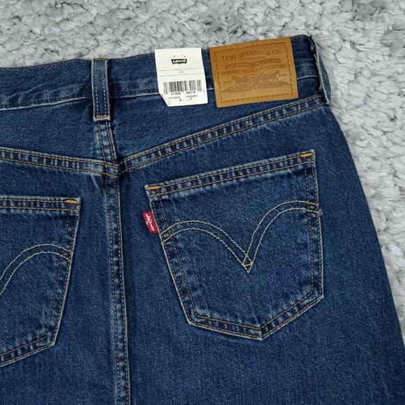 Levi's Premium Ankle Column Denim Midi Jean Skirt Size 24 Dark Wash Blue - Picture 4 of 10